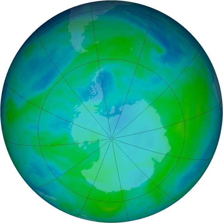 Antarctic ozone map for 29 January 1998
